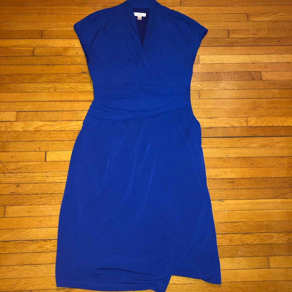 Royal blue wrap dress, cap sleeves, v-neck